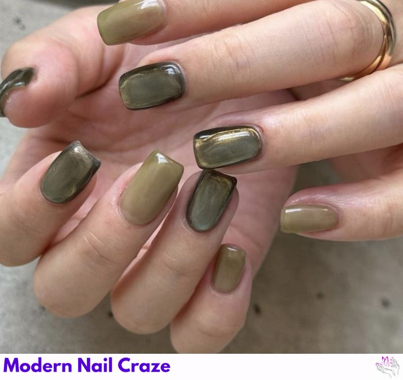 Gray nails mixed with taupe and beige for a soft earthy palette.