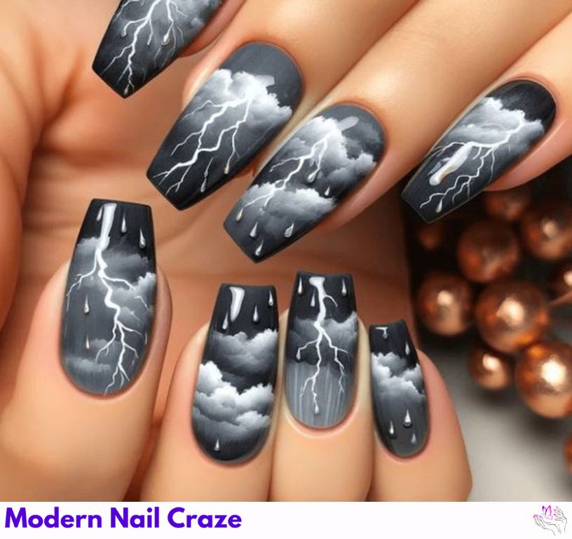 Smoke gray nails with negative space blocks and modern clean lines.
