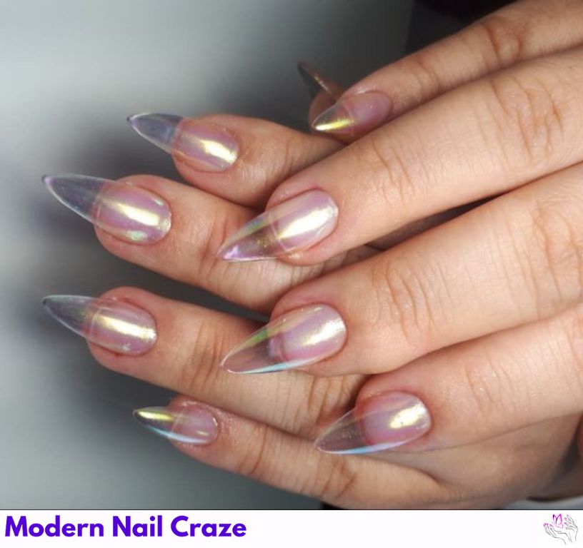 Clear gloss almond nails with a high-shine finish, fresh and natural.