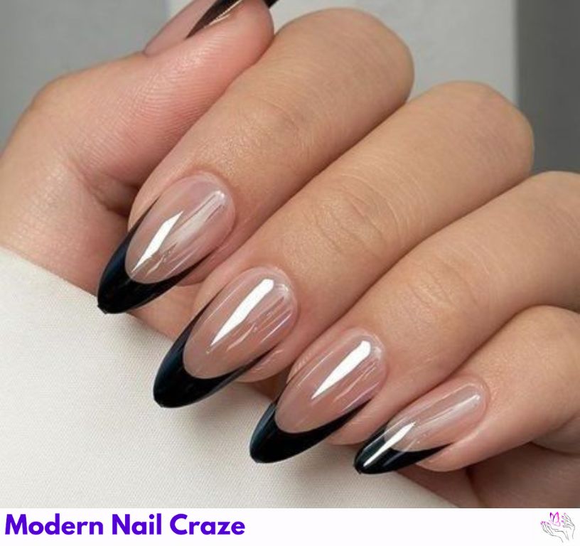Classic French almond nails with clean white tips and pink base.