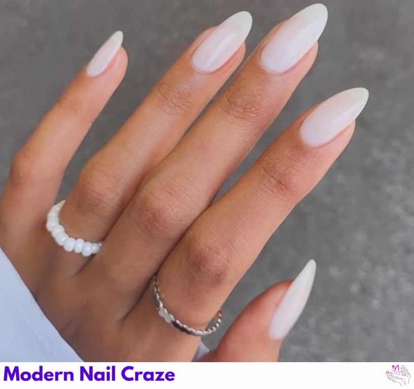 Milky white almond nails offer a translucent, soft, and clean look.