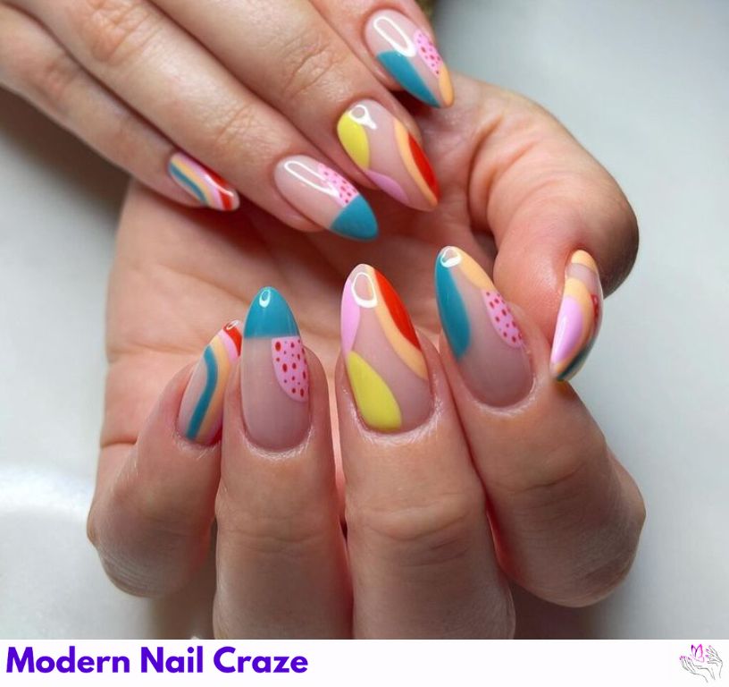 Mixed media almond nails combining matte, glitter, and foil textures.
