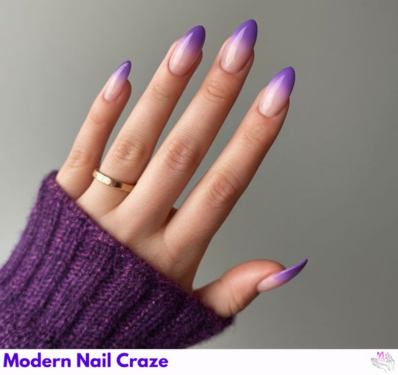 Ombre almond nails blend nude and pink tones in soft gradients.