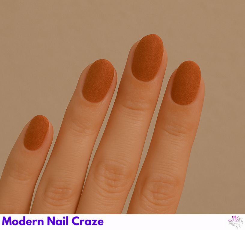 Rust orange velvet nails with warm tone