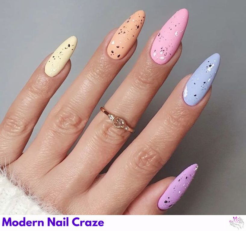 Pastel almond nails in mint, pink, and lavender for spring vibes.