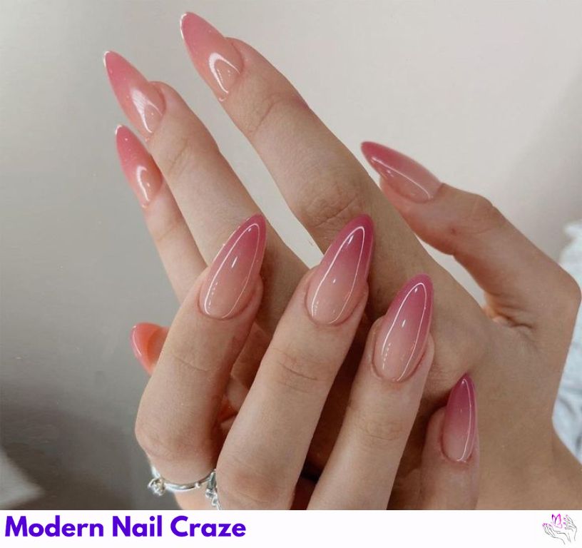 Transparent almond tips with subtle glitter accent, minimalist and trendy.