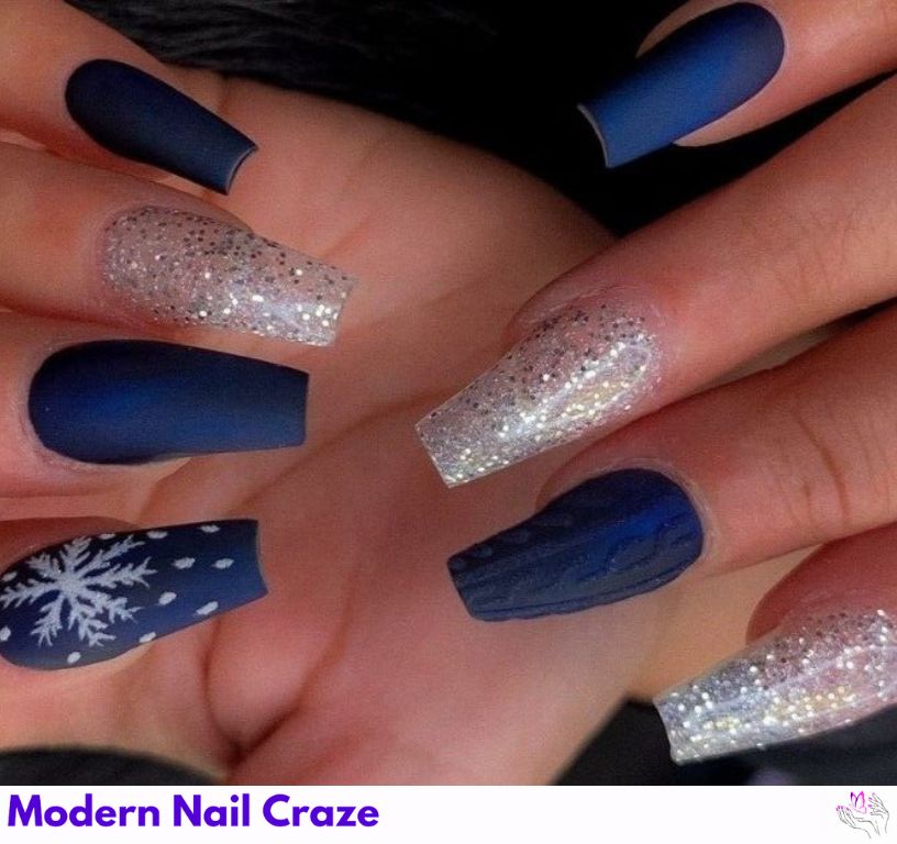Dark velvet nails with white snowflake nail art