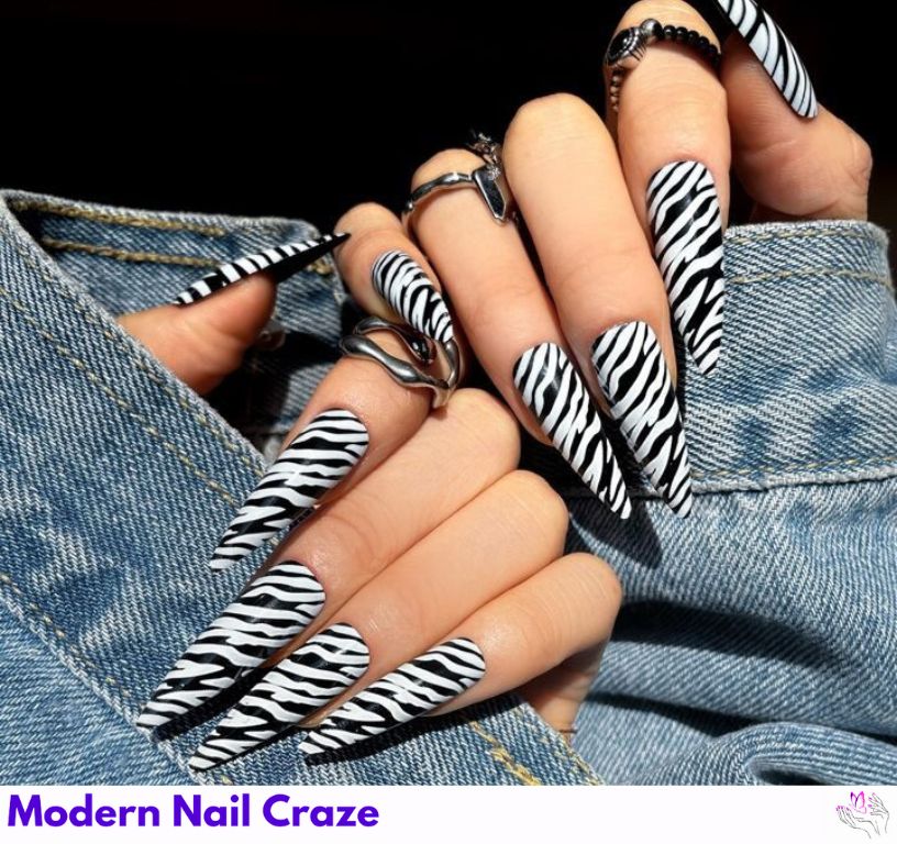 Bold black and white Zebra Stripe Safari Nail Designs by Aurita Nail”
