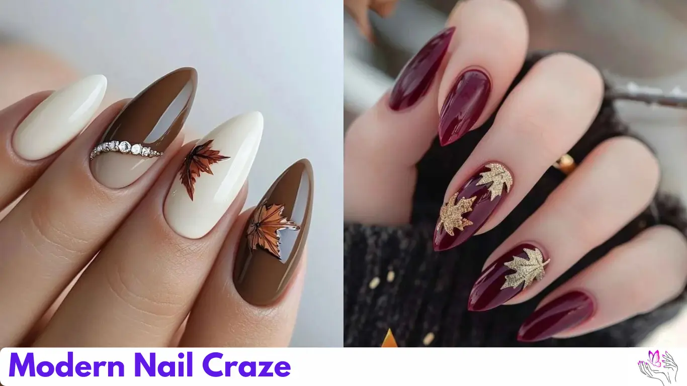 Modern fall-inspired nails featuring warm colors and sophisticated patterns, embodying the spirit of Autumn 2024 trends.