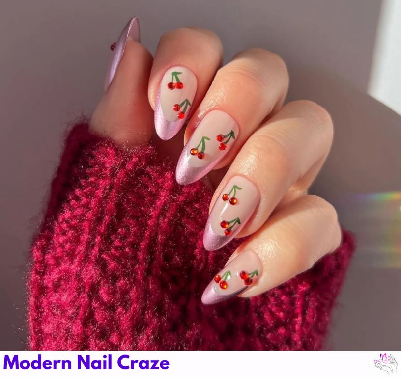 Bejeweled Cherry French Manicure