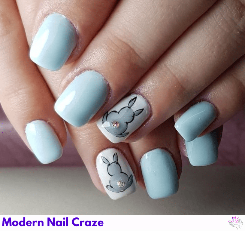 Blue Easter Nails with Cute Lambs.