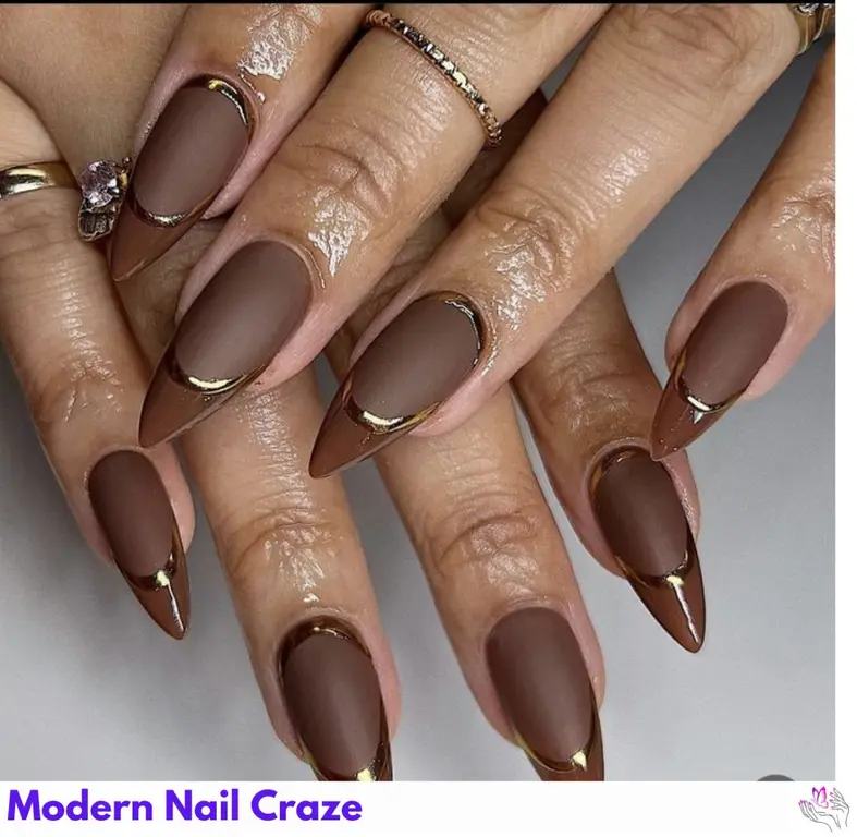 Trendy brown nails with animal print details, exuding edgy elegance and modern style.