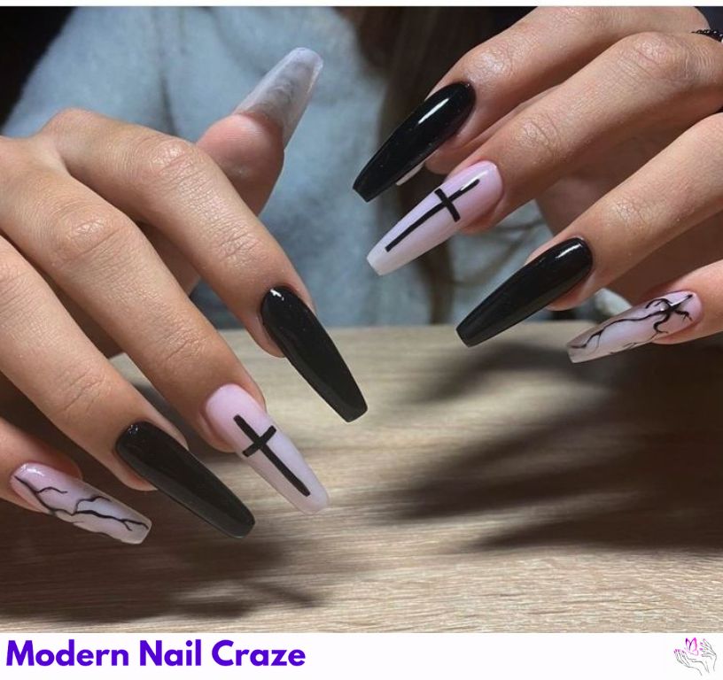 Cross Gothic Easter nails with dark tones and intricate cross accents.