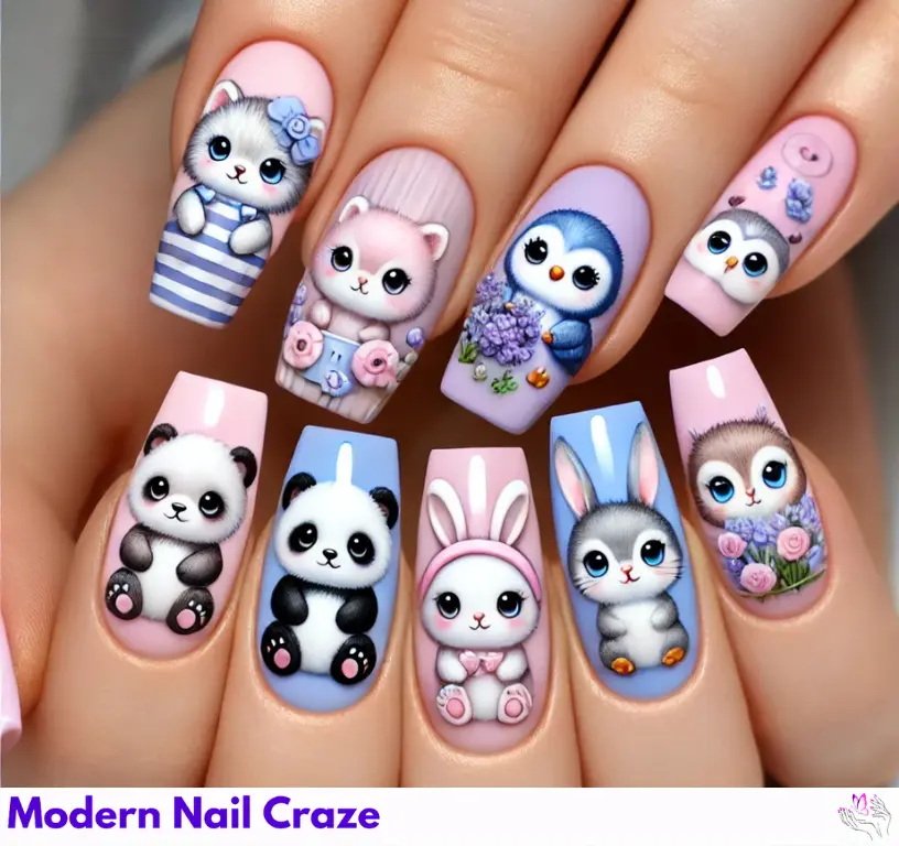 Playful and colorful animal nail art designs to add fun creativity to your nails.