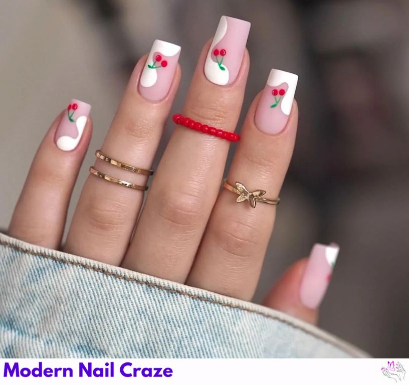 Cute Coffin Shaped Cherry Nails