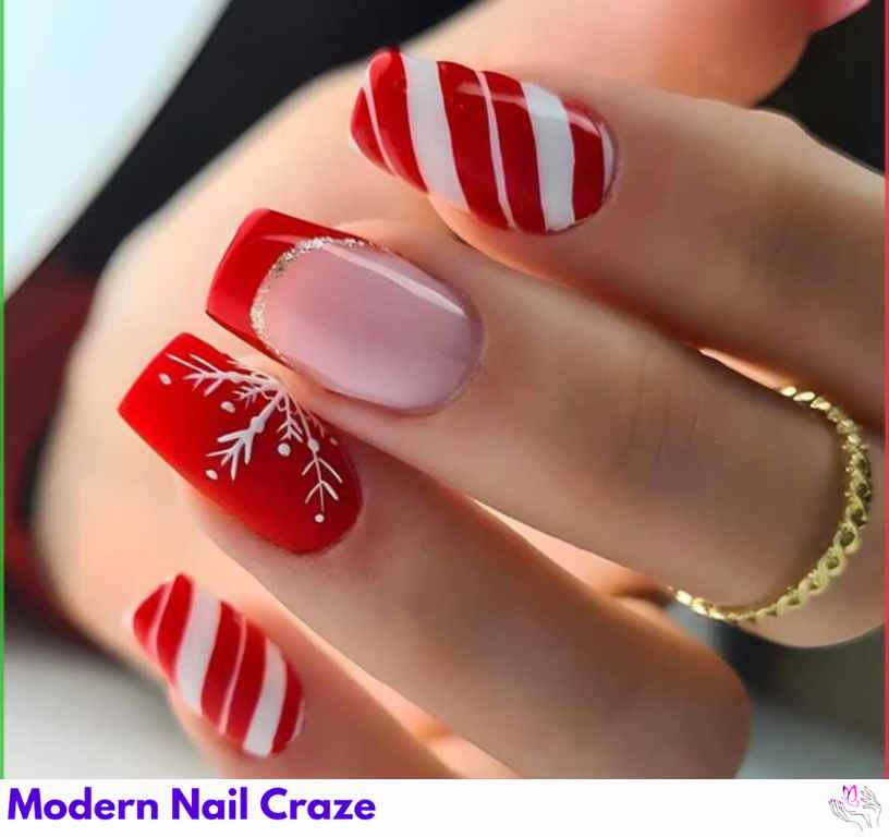 Cute Red And White Baddie Christmas Nails to Elevate Your Festive Style