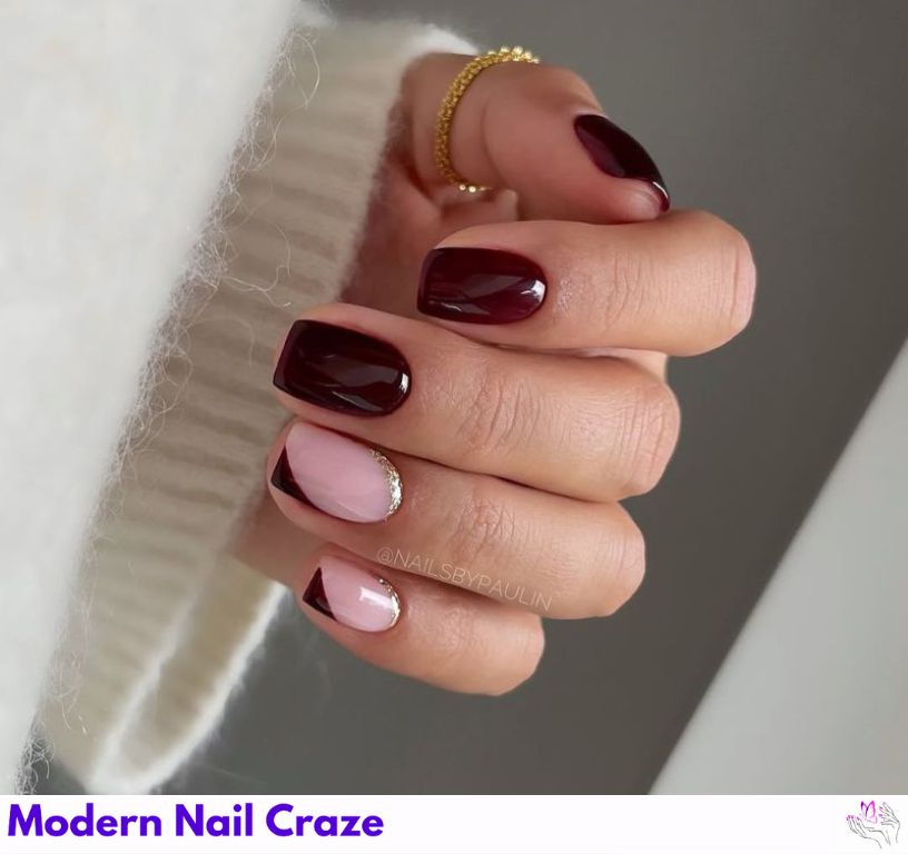 Dark Cherry Red Nails Design