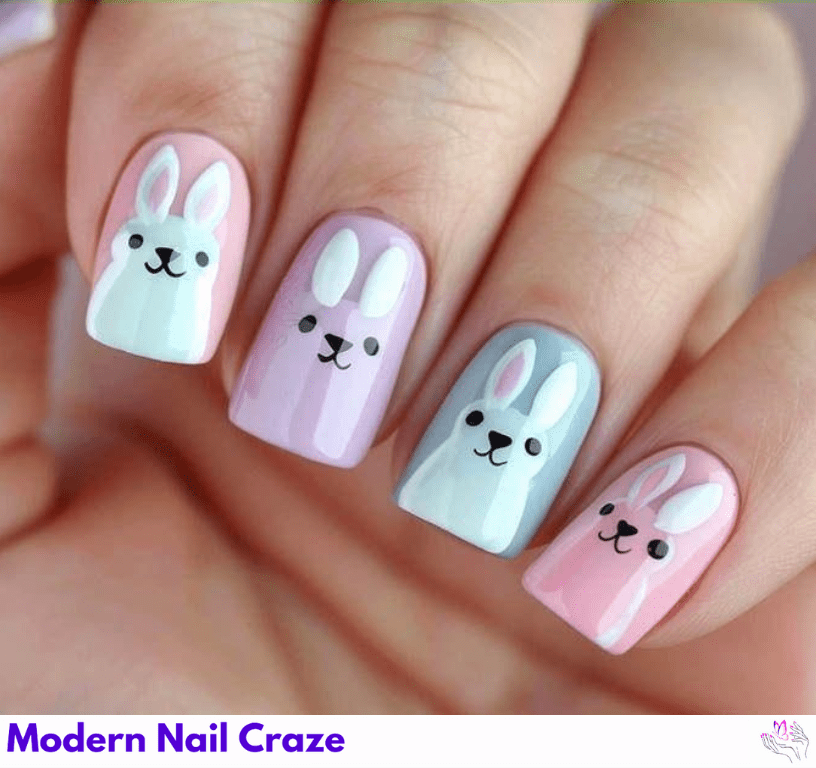 Easter Bunny Pedicure Nail Design.