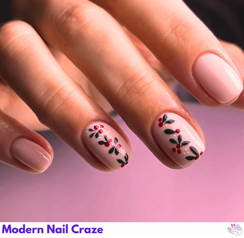 Flowery Accent Nail Art with neutral tones and delicate flowers, embracing femininity and nature for special occasions.