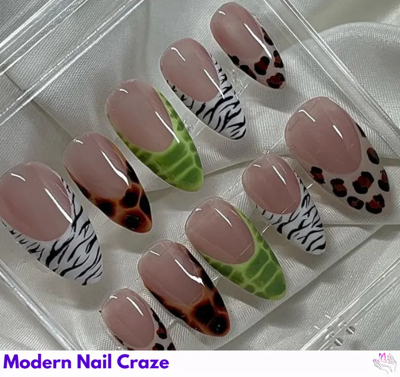 Durable gel extension nails featuring bold animal prints for a stylish and lasting manicure.