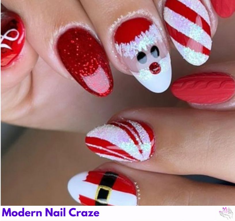 Glitter Santa Christmas Nails