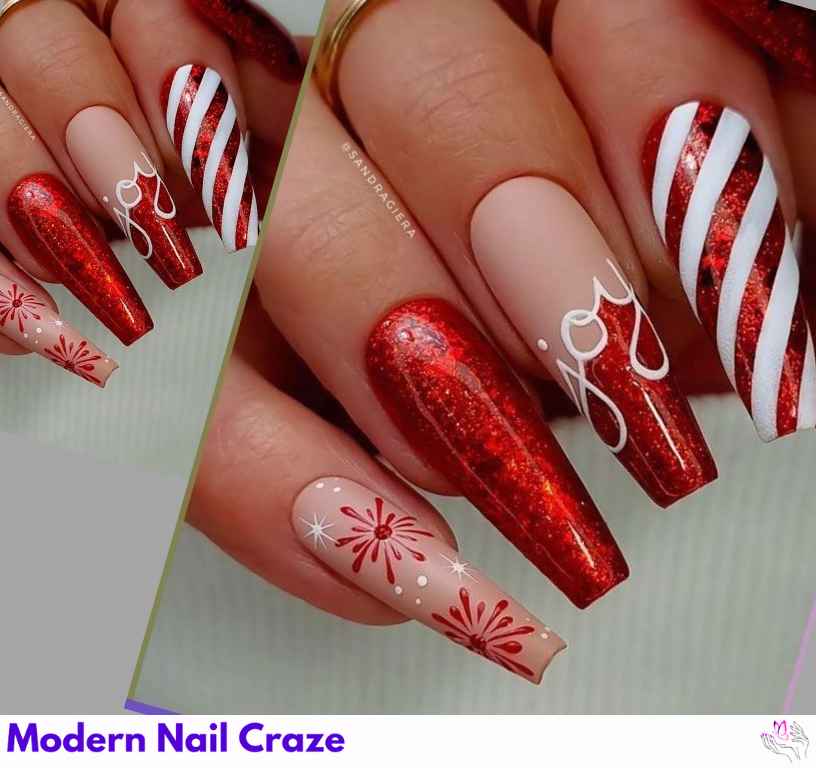 Gorgeous Red and White Coffin Nail Designs