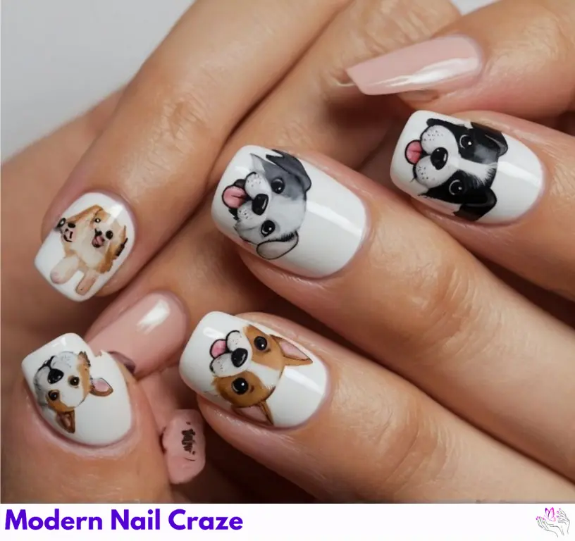 Unique hand-painted animal nail art designs, featuring playful animals like penguins and zebras.