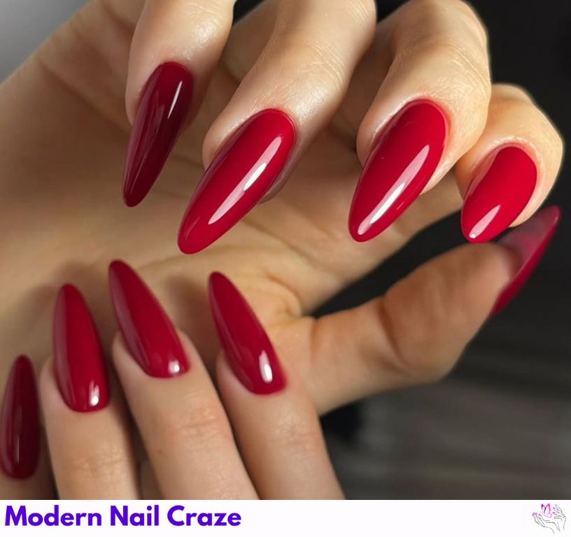 Long Almond Red Nails