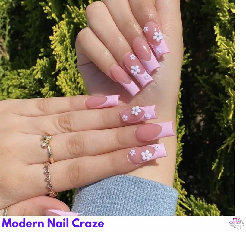 Soft matte pink nails featuring lambs and flowers for a charming, spring-inspired Easter look.