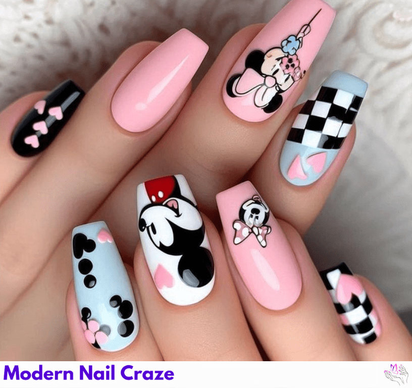 Mickey Mouse Short Nail Design
