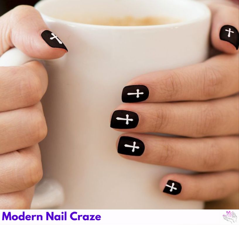 Elegant minimal cross Easter nails with soft pastels and subtle accents.