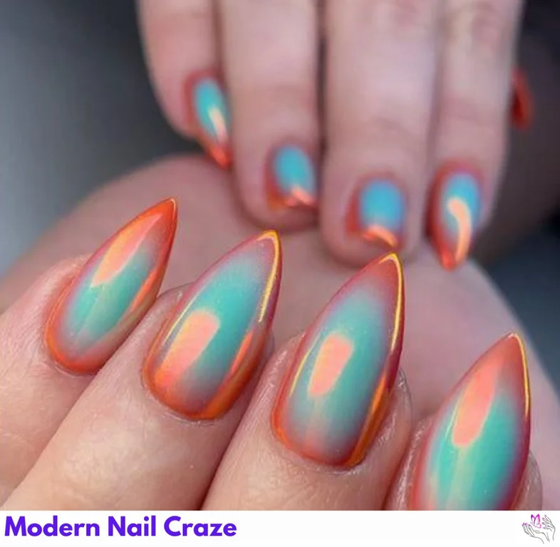 Bold and colorful Modern Aura Nails featuring vibrant shades and a fashion-forward design for a statement look.