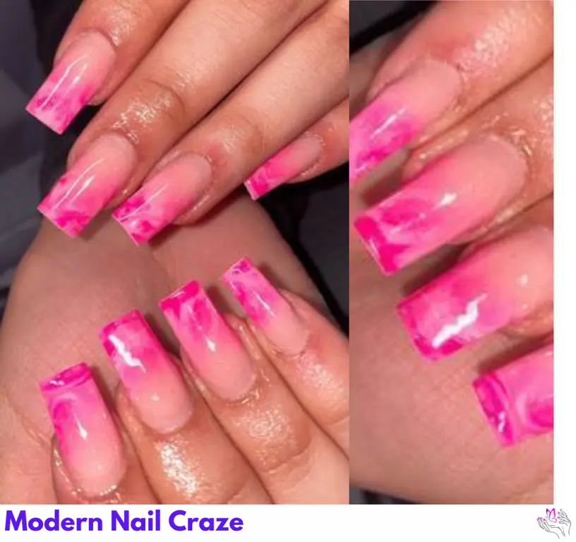 Bold neon hot pink marble nails are designed for a striking and creative look with vibrant marble effects.