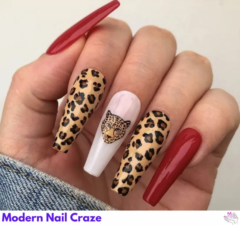 Bold pastel neon nails with leopard print, offering a trendy and colorful take on animal print.