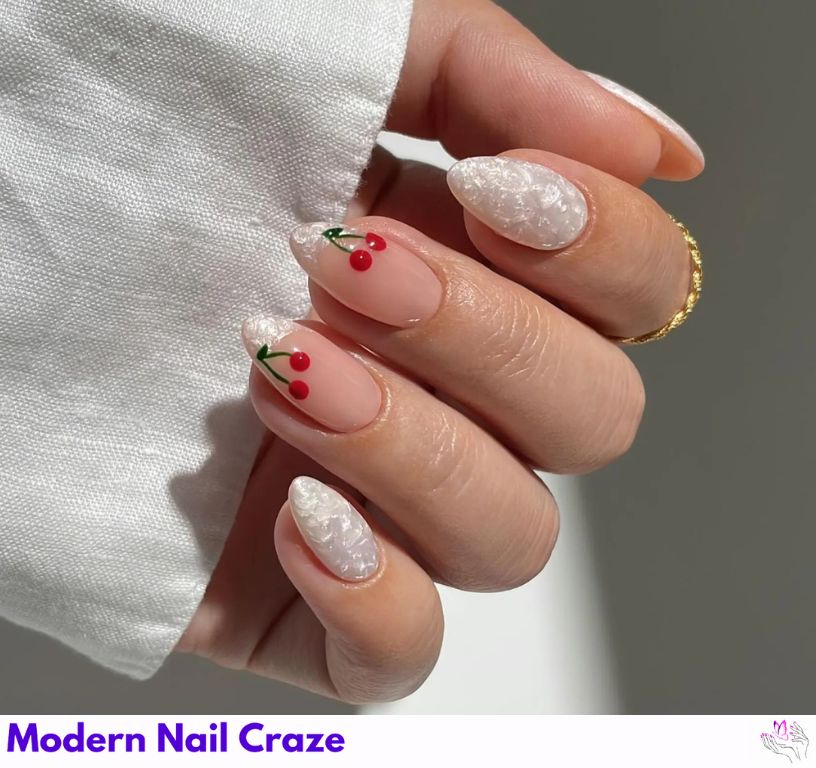 Pearlescent Cherry Nail Design