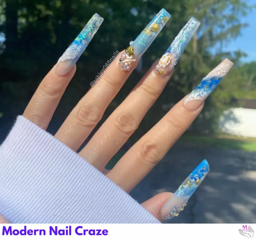 This eco-conscious "Save the Ocean" nail design highlights the dangers of plastic waste to marine life.