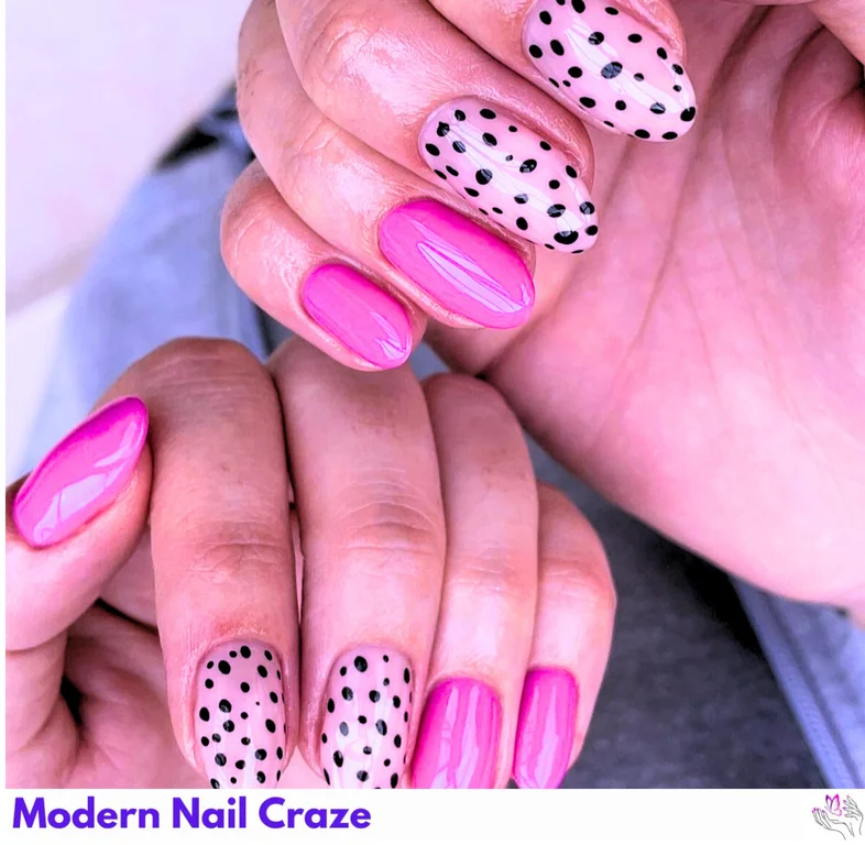 Polka Dot Accent Nails in pink, adding a playful, cheerful touch to any occasion with a feminine vibe.