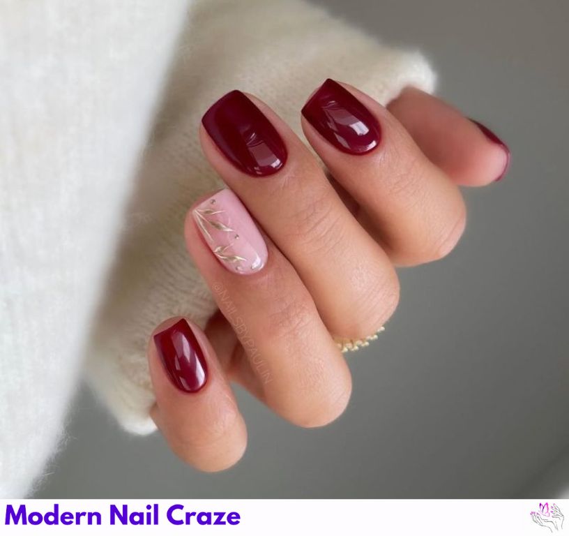 Red Manicure with Gold Detail