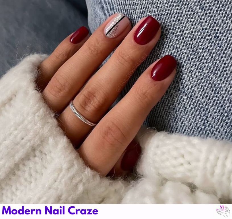 Red Nail Glitter Design