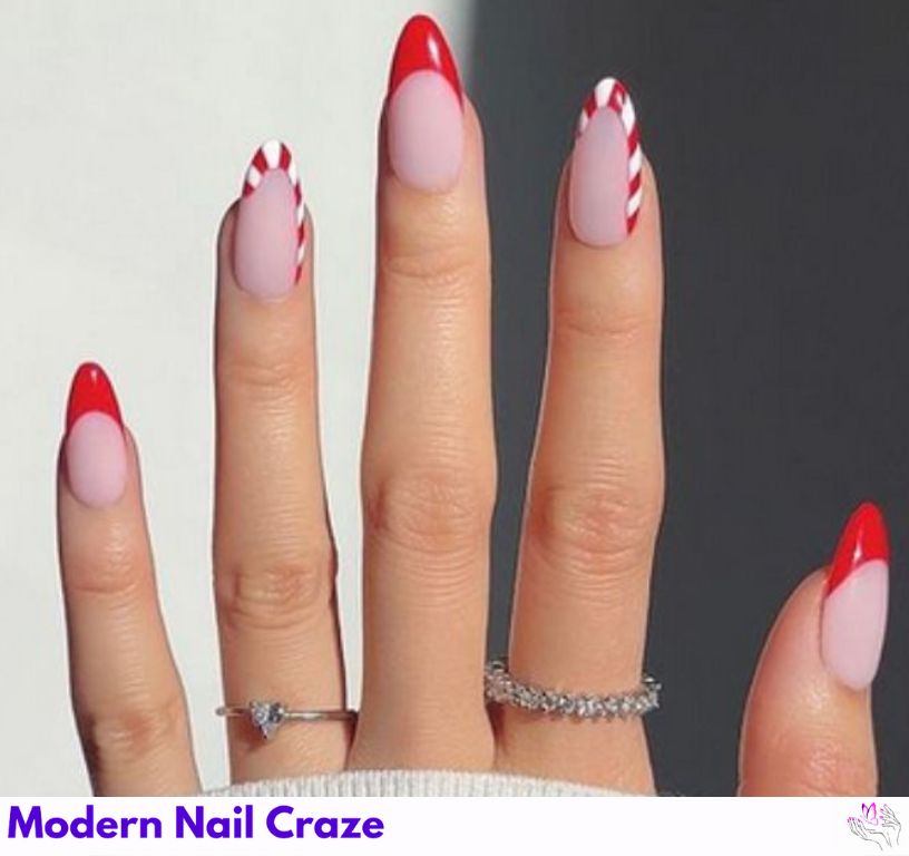 Simple Candy Cane Christmas Nails