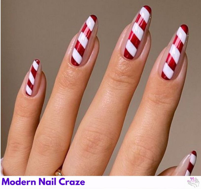 Simple Peppermint Candy Christmas Nails