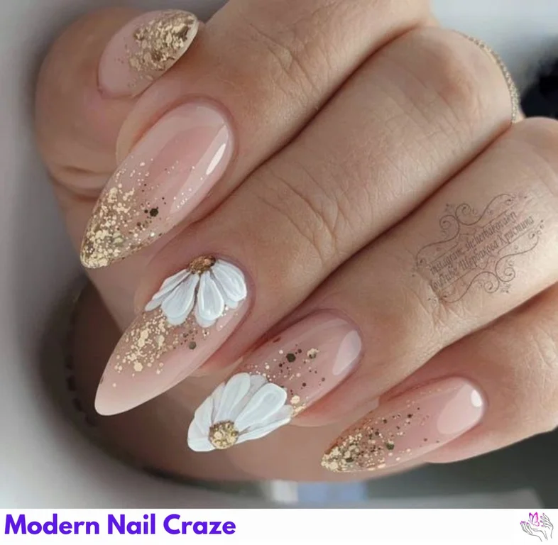 Summer Nude Nails with delicate flower art, offering an elegant and nature-inspired look for any outdoor event.