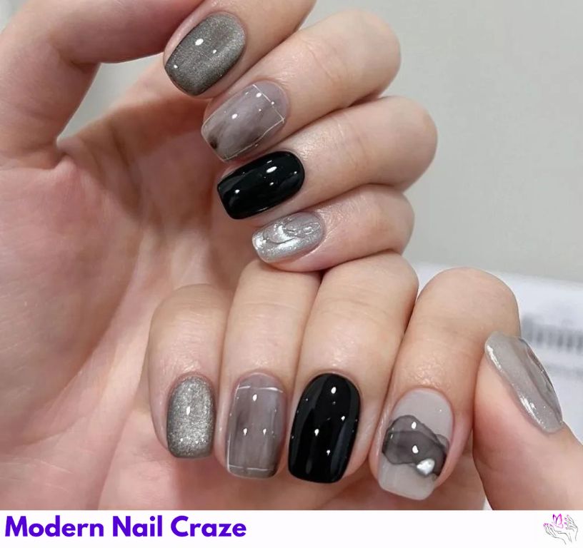 Black & Gray Marble Nails