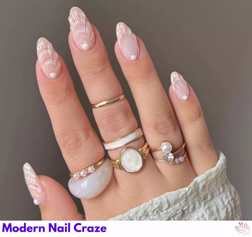 Fresh Out of the Sea: Life-like seashell nails with 3D texture and pearls.