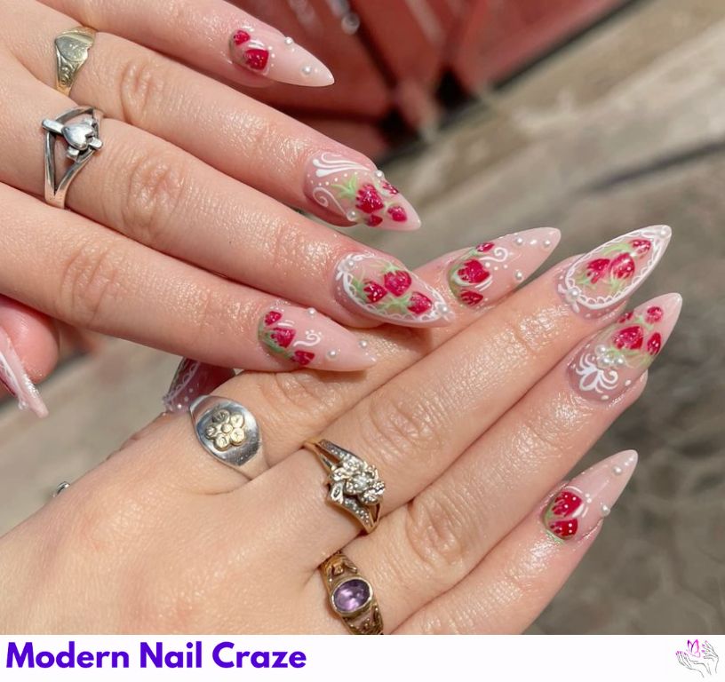 Gilded Strawberry Nail Designs – Golden Accents