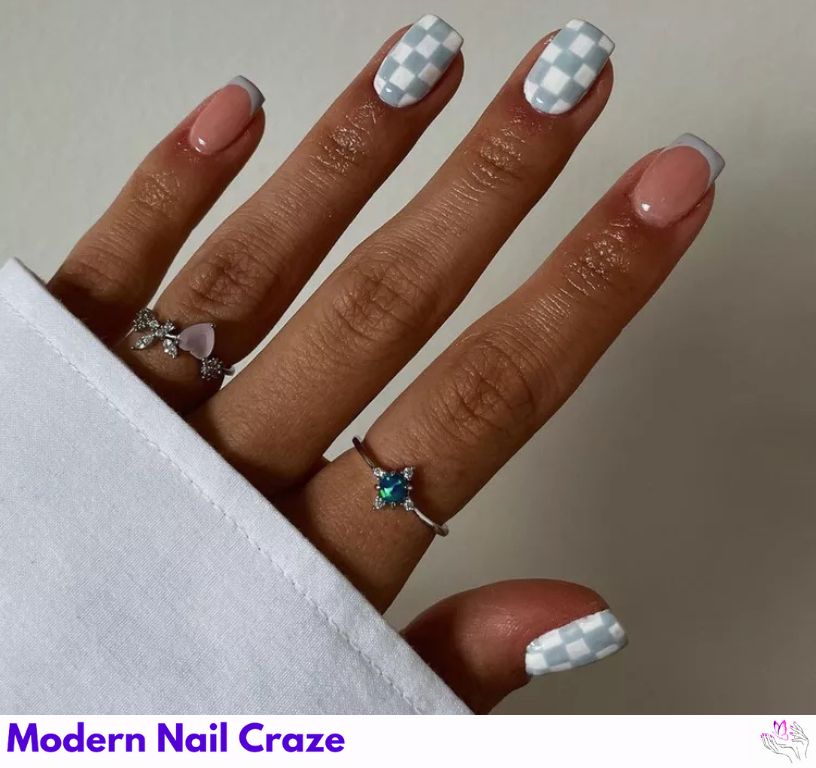 Gray Checkerboard Nails