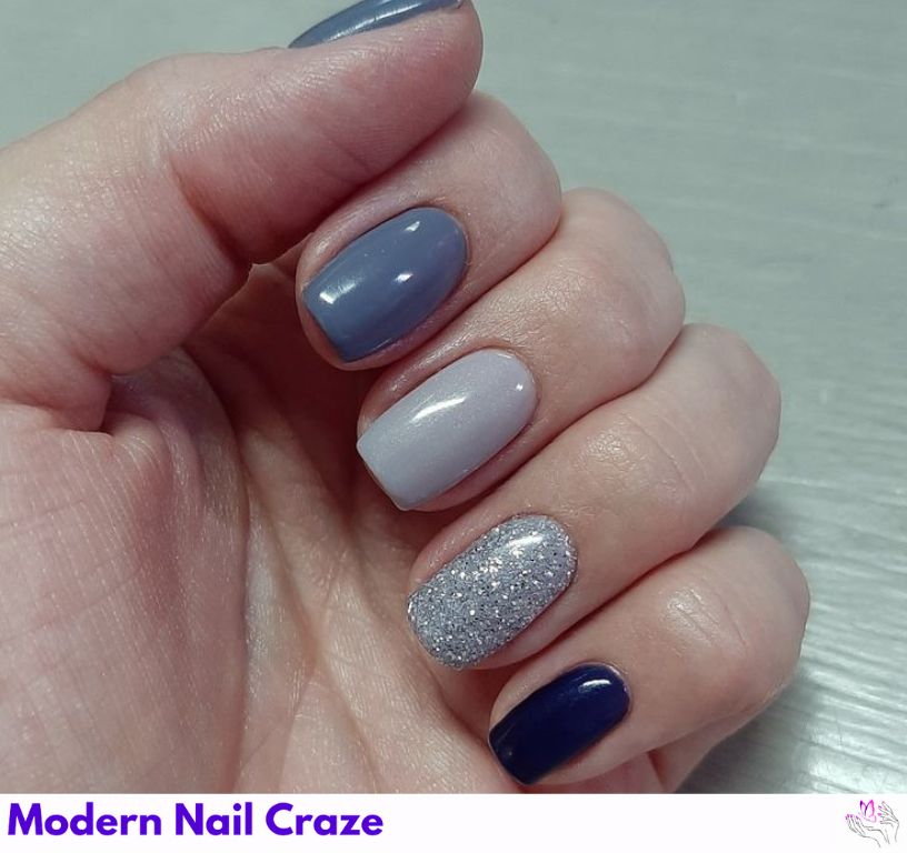 Gray and Navy Accent Nails