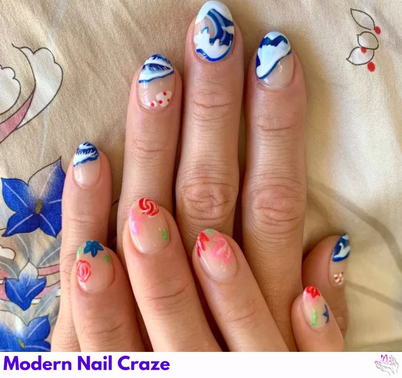 Katsushika Hokusai-Inspired Wave French: Nails inspired by The Great Wave print.