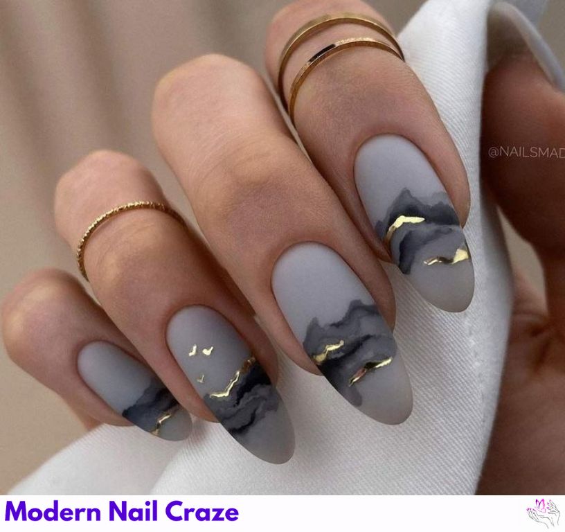 Marble Matte Gray Nails