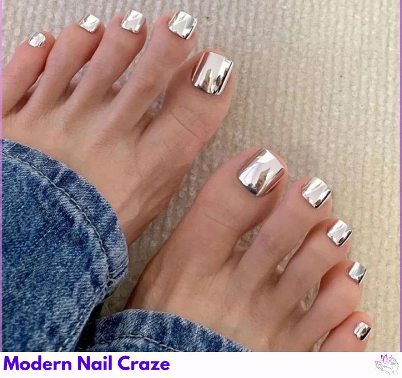 Elegant metallic silver French tips for a chic style.